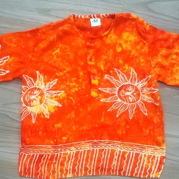 Vibrant Orange Sun Print Shirt - Picture 1 of 5